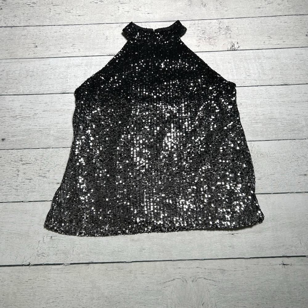 Cable & Gauge Womens Black Sequin Sleeveless Halter Top Blouse Size M